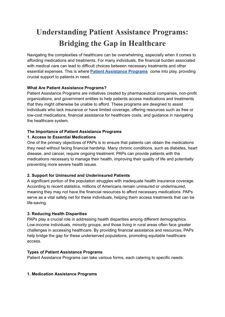 understanding patient assistance programs