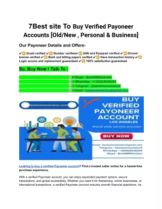 7Best site To Buy Verified Payoneer Accounts [Old_New , Personal & Business]