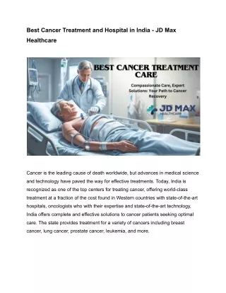 Best Cancer Treatment and Hospital in India - JD Max Healthcare