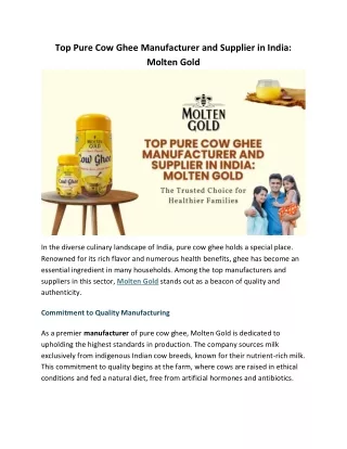 Top Pure Cow Ghee Manufacturer and Supplier in India Molten Gold