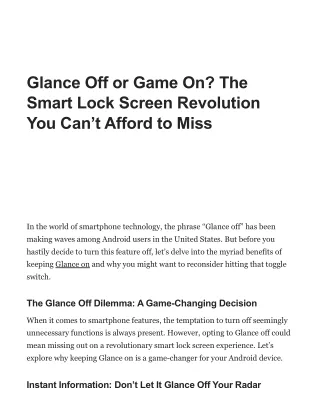 Glance Off or Game On The Smart Lock Screen Revolution You Can't Afford to Miss