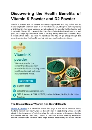 Discovering the Health Benefits of Vitamin K Powder and D2 Powder