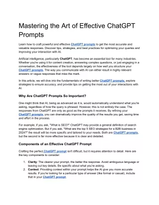 Mastering the Art of Effective ChatGPT Prompts