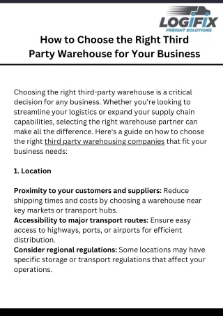 How to Choose the Right Third Party Warehouse for Your Business