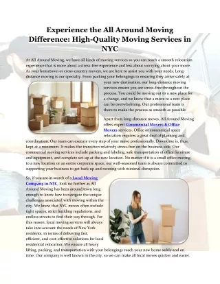 Experience the All Around Moving Difference: High-Quality Moving Services in NYC