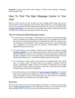 How To Find The Best Massage Centre In Your City?