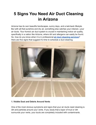 Top 5 Signs It’s Time for Air Duct Cleaning in Arizona