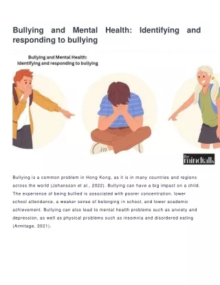 Bullying and Mental Health: Identifying and responding to bullying