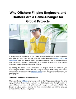 Why Offshore Filipino Engineers and Drafters Are a Game-Changer for Global Projects