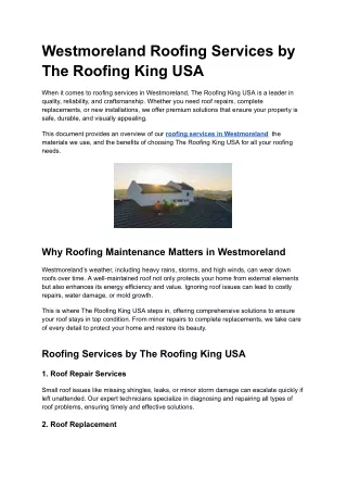 Westmoreland Roofing Services by The Roofing King USA