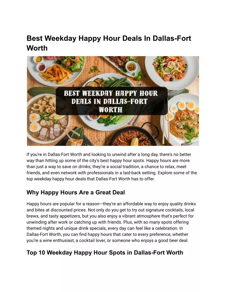 best weekday happy hour deals in dallas fort worth