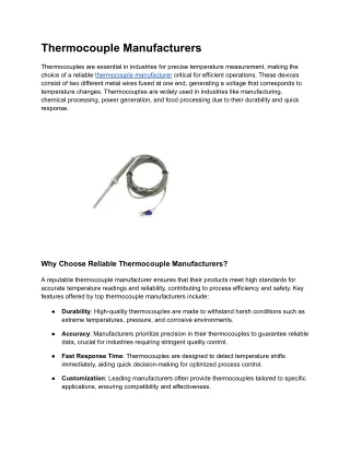 Thermocouple Manufacturers