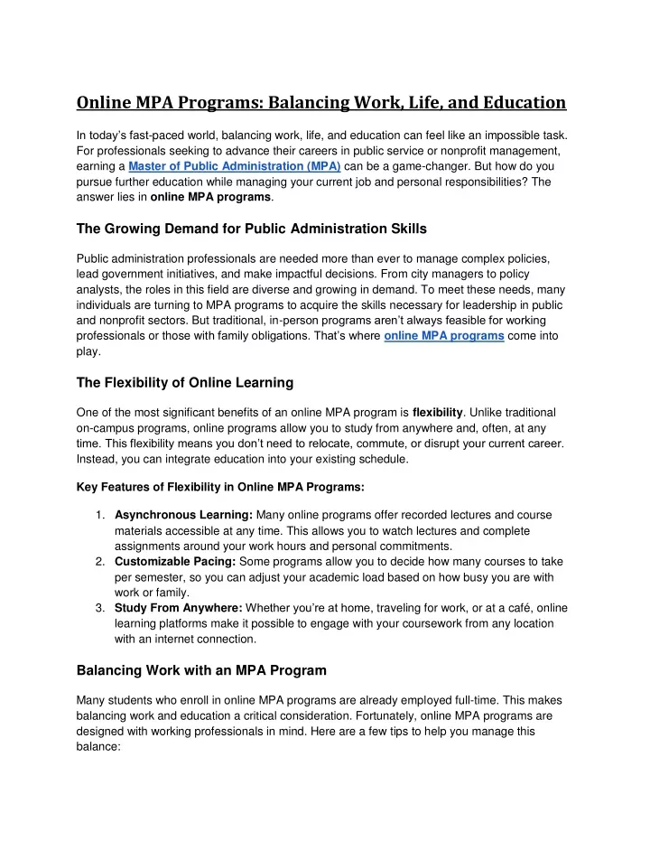 online mpa programs balancing work life