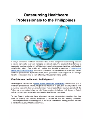 Outsourcing Healthcare Professionals to the Philippines
