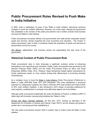 Public Procurement Rules Revised to Push Make in India Initiative