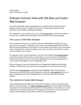 Embrace Summer Vibes with Silk Maxi and Cotton Midi Dresses!