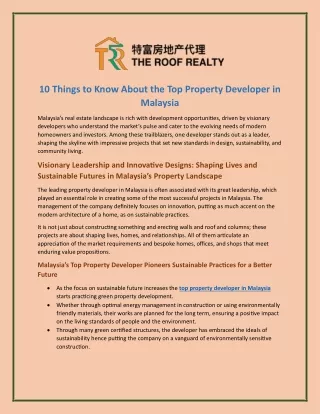 Malaysia's Premier Property Developer and Real Estate Expertise