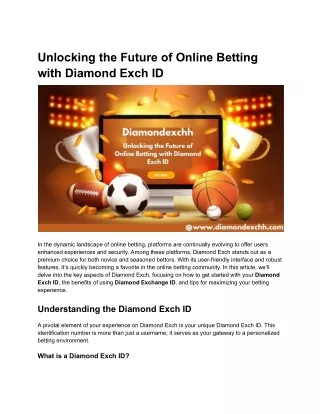 Unlocking the Future of Online Betting with Diamond Exch ID