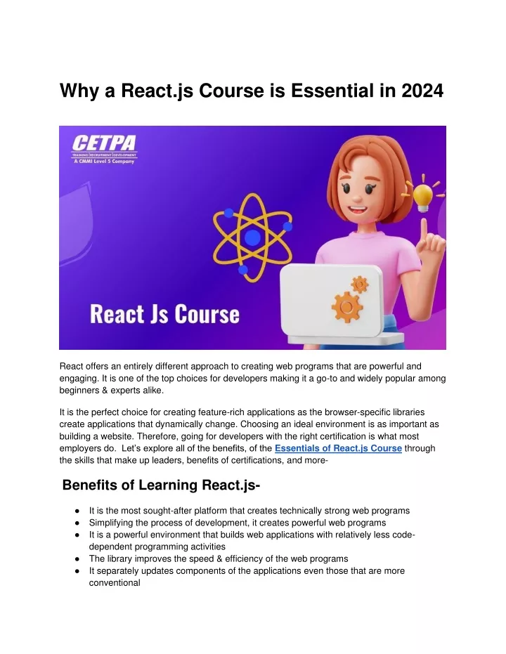 why a react js course is essential in 2024