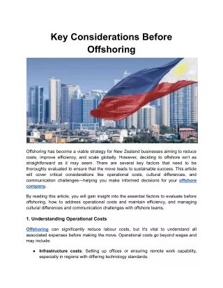 Key Considerations Before Offshoring