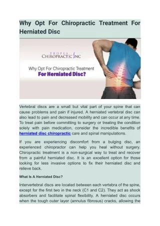 why opt for chiropractic treatment for herniated