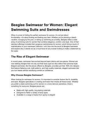 Beeglee Swimwear for Women_ Elegant Swimming Suits and Swimdresses