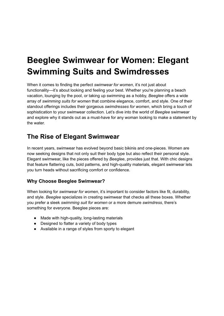 beeglee swimwear for women elegant swimming suits