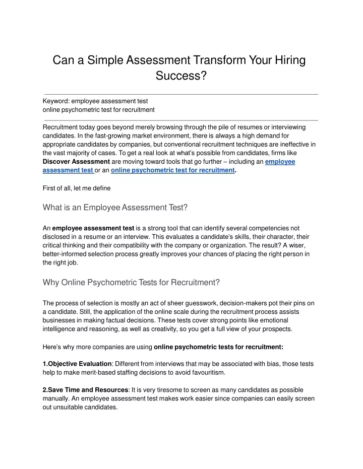 can a simple assessment transform your hiring