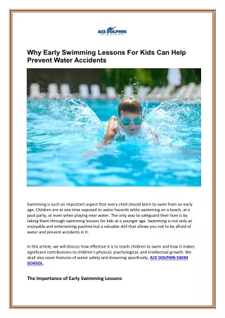 Why Early Swimming Lessons For Kids Can Help Prevent Water Accidents