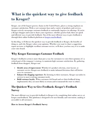 What is the quickest way to give feedback to Kroger