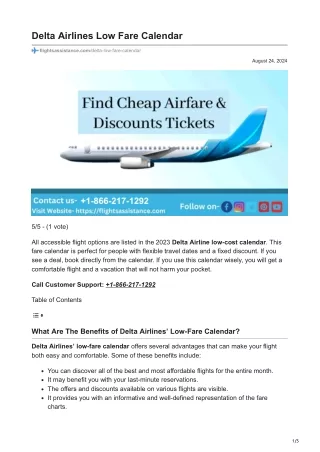 Delta Airlines Low Fare Calendar