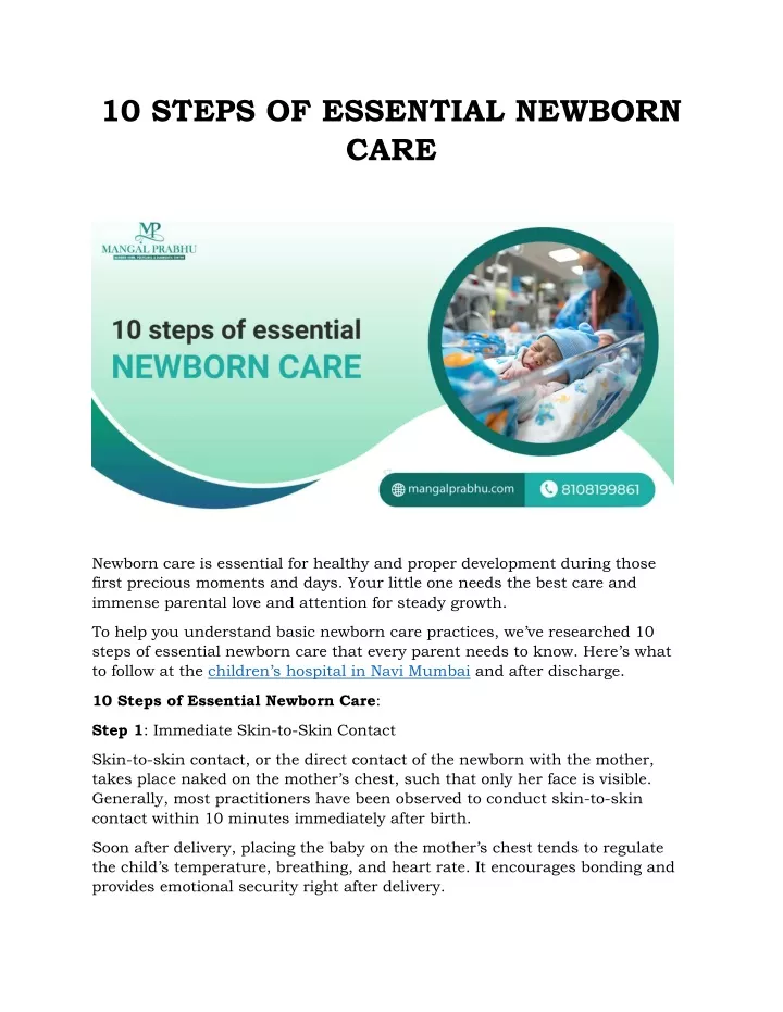 10 steps of essential newborn care