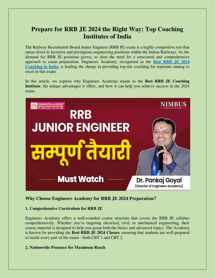 prepare for rrb je 2024 the right