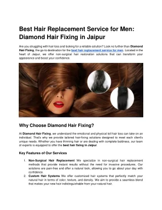 Best Hair Replacement Service for Men_ Diamond Hair Fixing in Jaipur