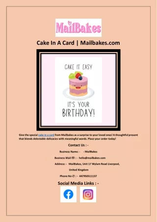 Cake In A Card | Mailbakes.com