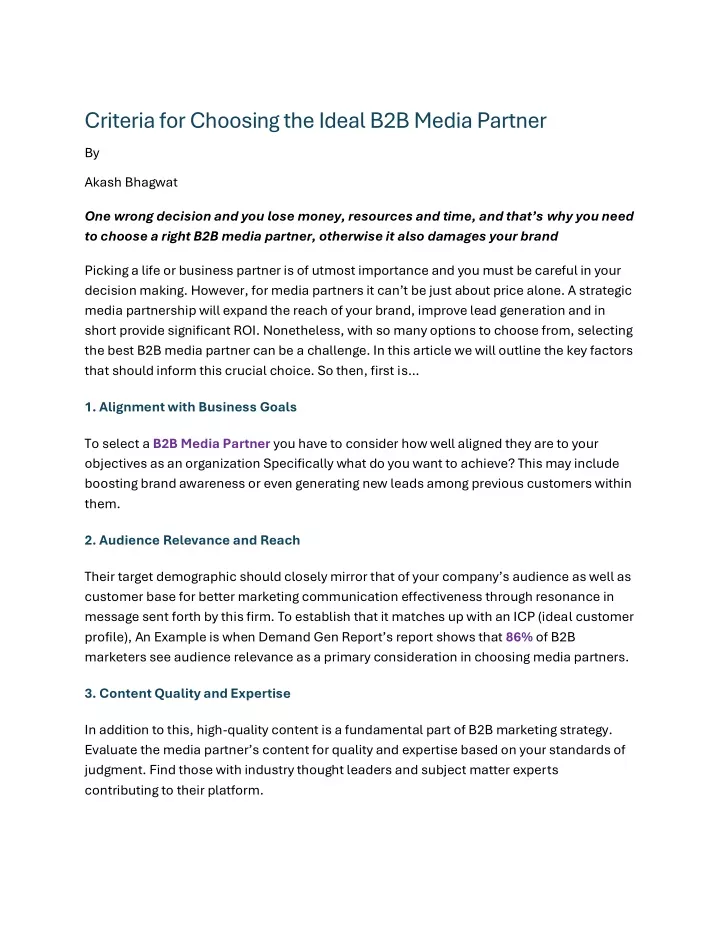 criteria for choosing the ideal b2b media partner