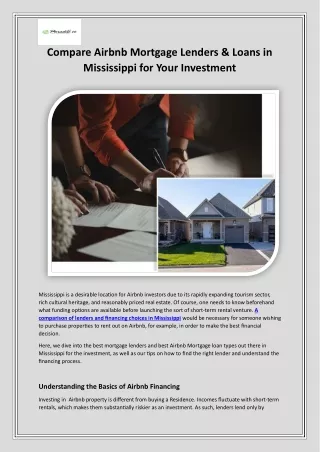 Compare Airbnb Mortgage Lenders & Loans in Mississippi for Your Investment