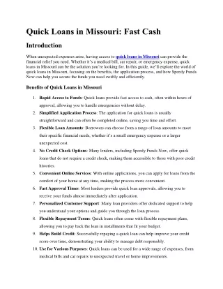 Quick Loans in Missouri  Fast Cash