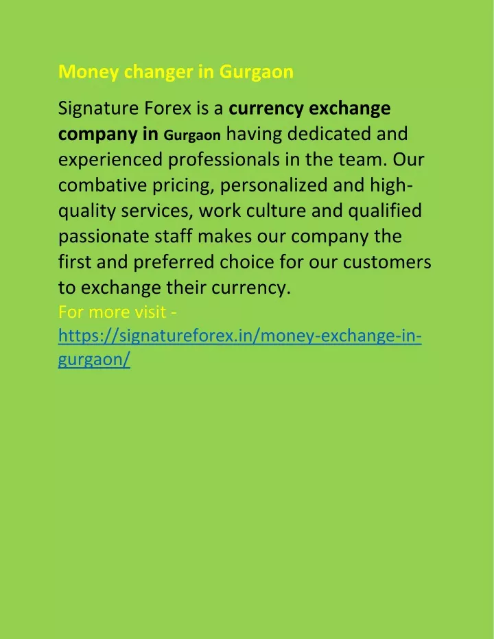 money changer in gurgaon signature forex