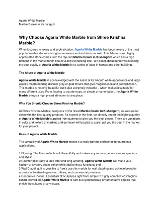 Why Choose Agaria White Marble from Shree Krishna Marble?