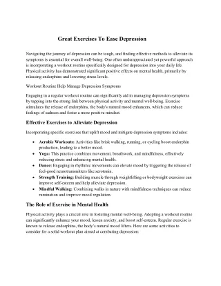 Great Exercises To Ease Depression