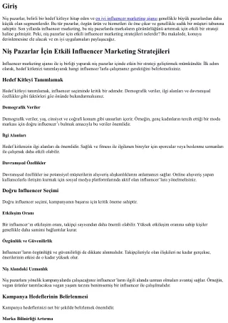 Niş Pazarlar İçin Etkili Influencer Marketing Stratejileri