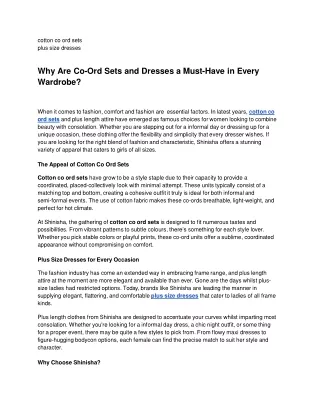 Why Are Co-Ord Sets and Dresses a Must-Have in Every Wardrobe?