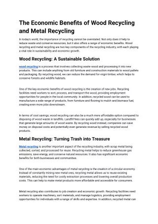 The Economic Benefits of Wood Recycling and Metal Recycling