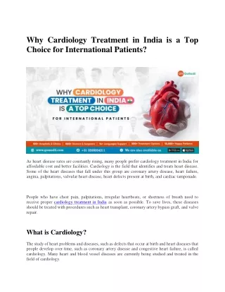 Why Cardiology Treatment in India is a Top Choice for International Patients