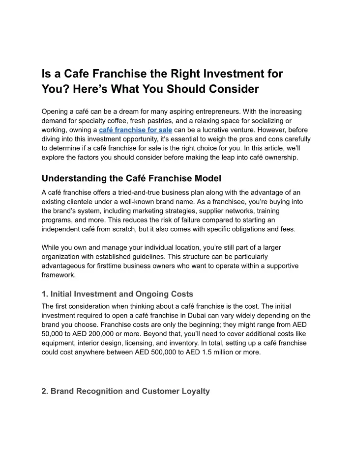 is a cafe franchise the right investment