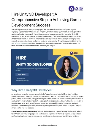 hire unity 3d developer a comprehensive step