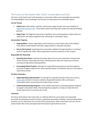 The Future of the Eastern Box Turtle: Conservation and Care