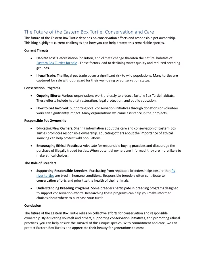 the future of the eastern box turtle conservation