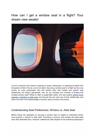 How can I get a window seat in a flight? Your dream view awaits!